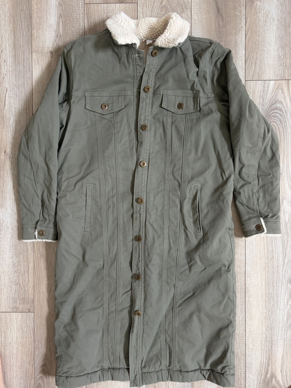 Olive Long Sherpa-Trim Military Field Coat